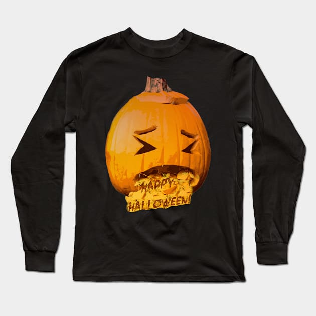 Puking Pumpkin Happy Halloween! Long Sleeve T-Shirt by TheAshleyYoung